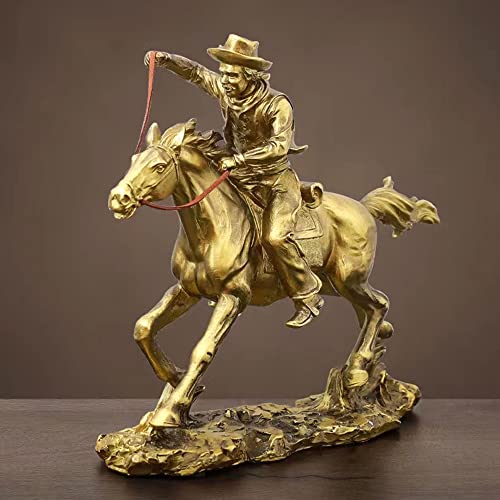 10 Inch Cowboy With Running Horse Statue Sculpture Frgurine For Home Office Living Room Desktop Decor Decoration Figurines Gold #TOP3