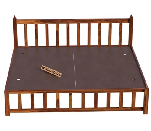 Image of Sheesham Wood Bed Without Storage Solid Wooden Cot Double Bed Furniture Elegant and Functional Bedroom Living Room Home Palang (Natural, Queen)