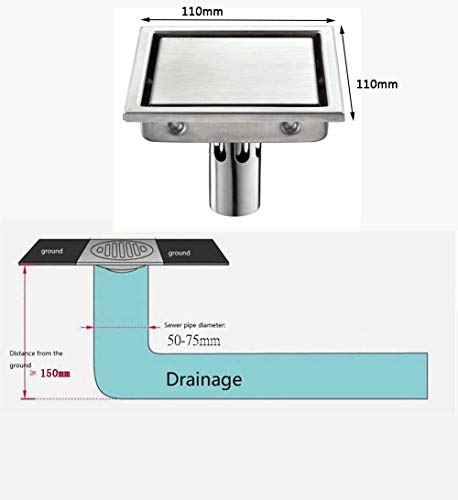 FCS Bathroom Bodenablauf dusche Edelstahl Duschabfluss Duschablaufrinne Duschrinne f&uuml;r K&uuml;che, Bad, Dusche, Garage und Keller (Color : Deep Water, Size : 11x11cm)