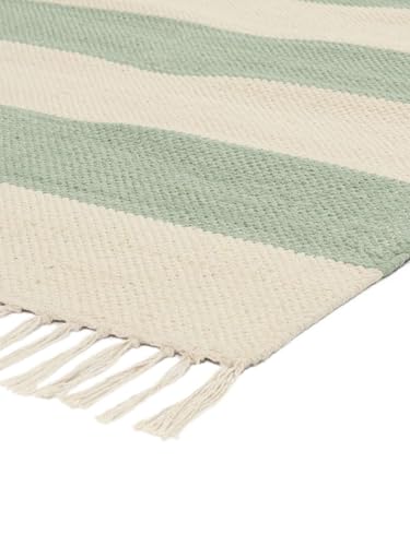 RugVista Cotton stripe, Dywan, Kilimy, 80 x 250 cm, Prostokąt, Niski, Pokój dzienny, Jadalnia, Sypialnia, Kuchnia, Korytarz, Czyścić wyłącznie chemicznie, Certyfikat Care & Fair, Mint