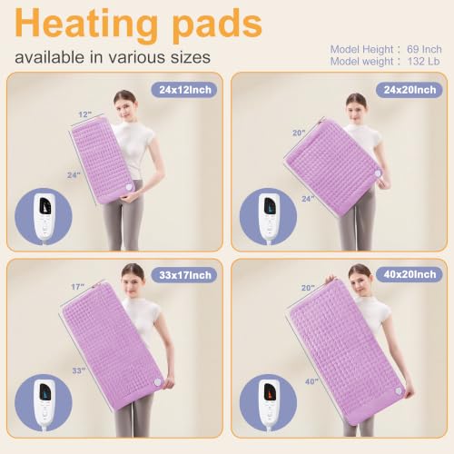 Image of Heating Pad,Electric Heating Pads,Heating Pad for Back,Lavender,24x12 Inch | Heating Pads for Shoulder,Neck,Abdomen,Knee,Arms,Legs,Heat Pad for Birthday Father Mother Gift Women Men,6 Heat Settings