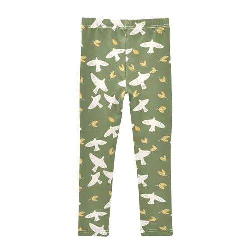 senya Girls Printed Leggings Yoga Pants Dark Green Background Bird Leaves Pattern for Kids in 4t to 10 Years, 4T2