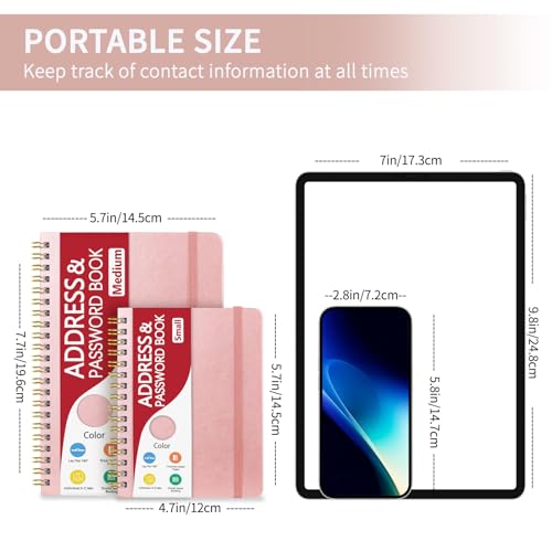 Address Book with Alphabetical Tabs, Hardcover Phone Book Password Keeper with Spiral Binding, Address Books for Seniors, Record Internet Logins, Coloring Pages - 5.7"×7.7" (Rose Gold)