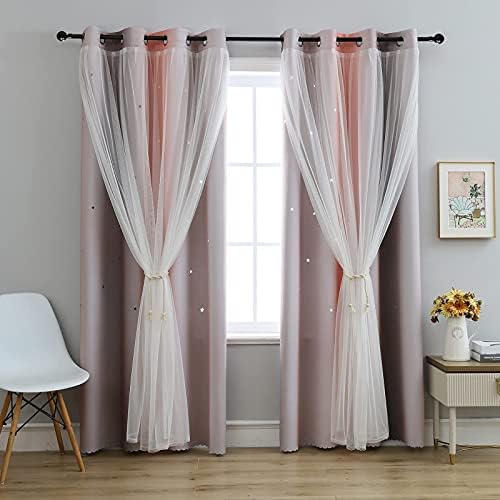 Anytime Star Kids Curtains,Rainbow Blackout Curtains for Girls Bedroom Living Room (Pink/Gray,2 Panels Set,W52 x L84inch)