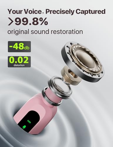 Image of Upgraded Mini Microphone for iPhone Android /iPad PC with LED Display, Wireless Clip-On Mics, USB C Lavalier Microphone with Noise Cancelling (for Lightning-USB-C Port, Pink)