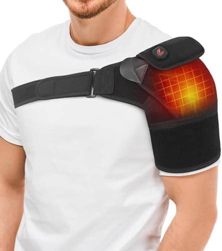 Telepepe Cordless Shoulder Heating Pad, Heated Shoulder Brace for Rotator Cuff Frozen, 3 Heat Levels, 3000mAh Rechargeable Battery, Shoulder Wrap for Pain Relief Deep Tissue for Men Women (Black)