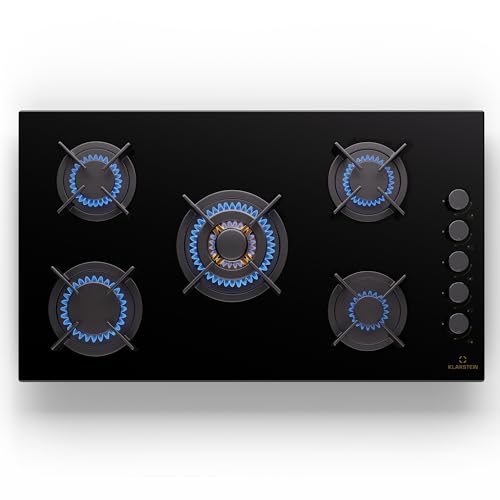 Klarstein Table de Cuisson Gaz Encastrable à 5 Brûleurs, 10400W, Plaque Acier Inoxydable, Cuisinière GPL, Gazinière à 5 Feux