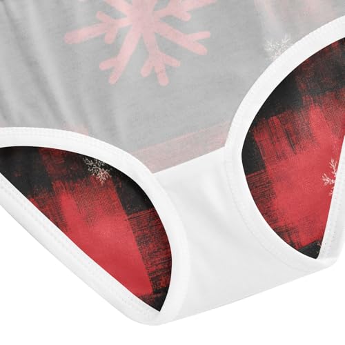 Girls Panties, Christmas Plaid Snowflake Red Black Toddler Panties, Cotton Girls Underwear, 2T–8 Years4