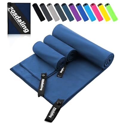 Fosdaling Mikrofaser Handtuch 3er Set（Groß 160×80cm und 2 Klein 80×40cm）, Schnelltrocknend Microfaser Fitness & Sport Handtücher, für Strandtuch, Badetuch, Sporthandtuch und Reisehandtuch