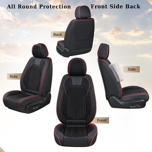 Image of Coverado Seat Covers Full Set, Seat Covers for Cars, Car Seat Covers Winter, Breathable Faux Leather Car Seat Protector Car Seat Cushion, Black Car Seat Covers Universal Fit for Most Cars SUVs Trucks