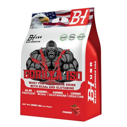 Black Hammer Nutrition Isolate Whey Protein – 5K / 2K – Fast Absorption & Muscle Recovery (5000g, Erdbeere)