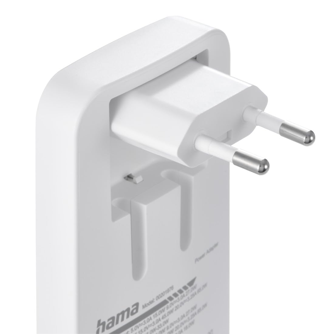 Hama - Cargador rápido USB-C de 65 W GAN de 3 Puertos (Corriente eléctrica, 2 x USB-C 65 W, 1 x USB-A 18 W, Mini Cargador PD Ultra Plano, Compacto y Plegable, Qualcomm Quick Charge, para PC
