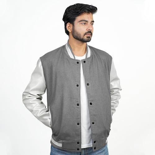 Image of Men's Fashion Varsity Jacket Causal Slim Fit Wool Letterman Baseball Bomber Jackets