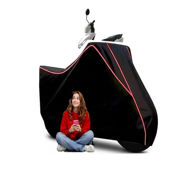 Image of Magnus BS6 Scooty Bike Cover Water Resistant Outdoor Use Universal Fit Scooters Motorcycles Heavy Duty UV Protection Dust Rain Scratch Resistant Elastic Bottom Black Blue Piping