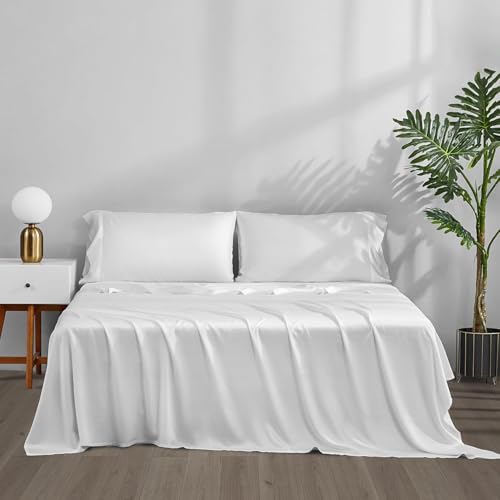 ACCURATEX Cooling Sheets Split King Size White - 100% Rayon Derived from Bamboo_, Luxury Hotel Sheet Set for Adjustable Bed, Super Soft Breathable Bedding Sheets up to 16 inches Deep Pockect