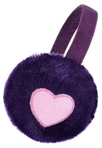 Kids Girls Winter Warm Faux Fur Plush Heart Printed Ear Warmers Earmuffs Purple