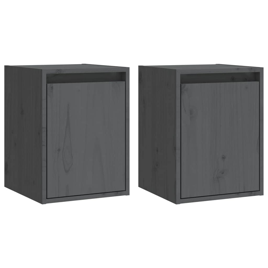 Massivholz Kiefer Wandschränke 2 STK. Grau 30x30x40 cm, Hängeschrank als TV-Schrank nutzbar, dekorativer Schwebeschrank für Bücher und Ornamente, pflegeleicht mit feuchtem Tuch
