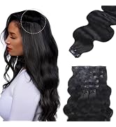Docrit Seamless Clip in Hair Extensions Real Human Hair Clip in Extensions Body Wave 7pcs 110g Na...