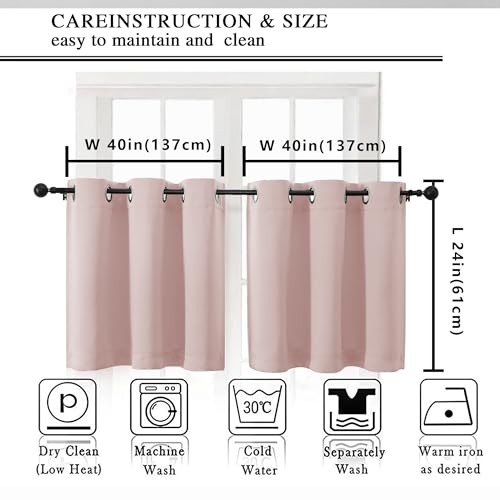 Image of Simplebrand Blush Short Kitchen Curtains 24 Inch Length 2 Panels Set, Small Windows Room Darkening Curtain for Bathroom, Cabinet, Basement, RV Camper, Thermal Insulated Short Drapes, 40 x 24 Inch