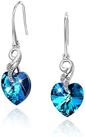 CRYSLOVE Love Heart Earrings 925 Sterling Silver Angel Wing Dangle Drop Earrings for Women With Austria Crystals,Birthday Anniversary Jewellery Gifts for Her Wife Women