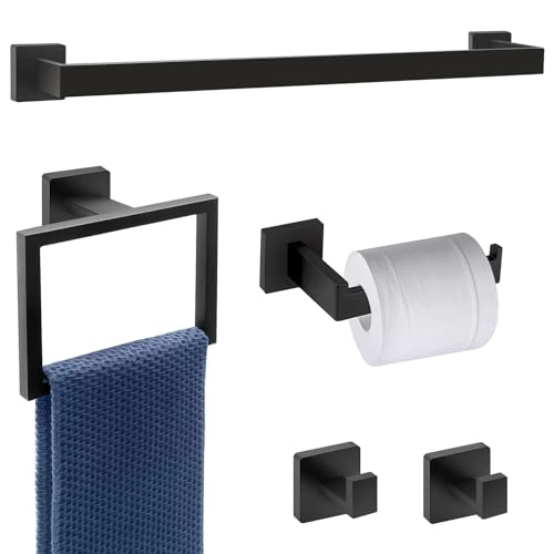 El Mejor Listado de Set para baño Top 5. 45 BYCRAY 5 Piezas Juego de Accesorios de Baño, Accesorios para Baño, Toallero Baño 60cm + Portarrollos para Papel + Toallero Barra + 2 Gancho Adhesivo, 304 Acero Inoxidable -...