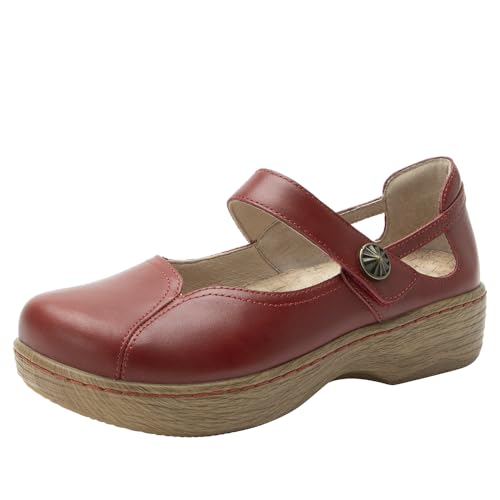 Image of Alegria Women's Onika Leather Wood Grain Mary Jane Shoes