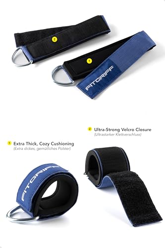 Fitgriff Komfort Fußschlaufen (2Stück) - für Fitness Training am Kabelzug - Fußfesseln für Damen und Herren (Navy Blue)