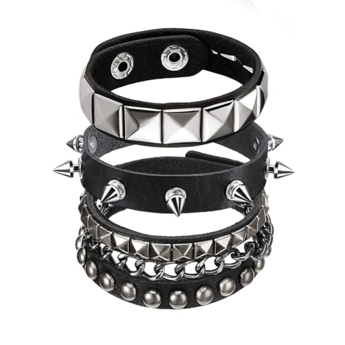GUSTAVE® 3Pcs Bracelet for Man Punk Rock Studded Bracelets Black ...