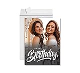 Andaz Press 8.5'x11' Personalized Photo Birthday Card with Envelope, Jumbo Happy Birthday Card for Her, Mom, Him, Birthday Keepsake Gift, Frosted Black Custom Photo Greeting Card Birthday Gifts