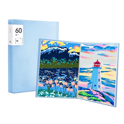 Eidoct 60 Sheets A3 Diamond Painting Storage Presentation Book, 42x30cm Painting Art Protection Display Book, Art Protectors Portfolio Clear Folder, Display Painting Book, with 60 Clear Pockets (Blue)