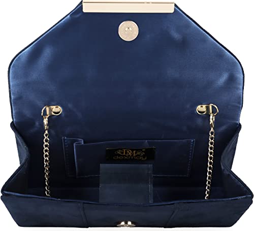 Dexmay Women Faux Suede Envelope Clutch Purse Evening Velvet Handbag Foldover Shoulder Crossbody Bag Navy Blue #TOP6