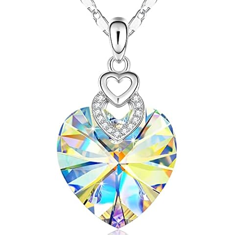 PLATO H 3 Hearts Crystal Necklace for Women Gifts for Her - Love You Pendant Jewelry - Wedding Gifts for Anniversary Mother's Day Valentine’s Day Birthday - Aurora Borealis Cover