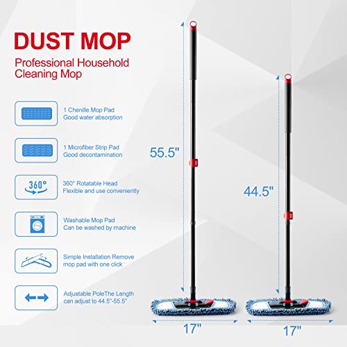 Cleanhome Dust Mop For Floor Cleaning Microfiber Professional Dry & Wet Flat Mops For Tile Floors With A Extra Chenille Refill Mopping Pad For Hardwood,Tile,Marble Floor #TOP4