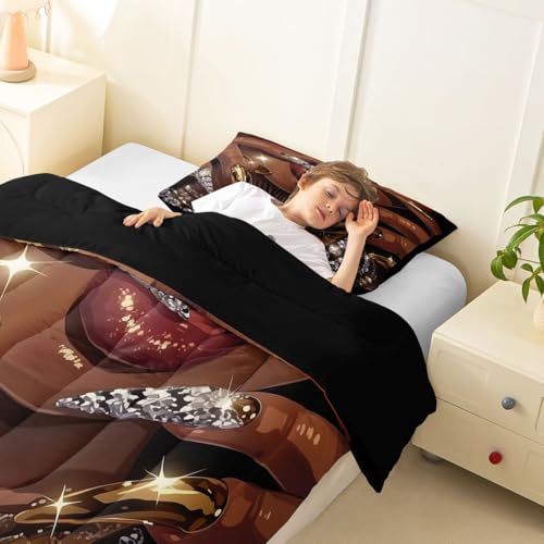 Image of Erosebridal Black Woman Comforter Set African American Toddler Bedding Set for Teens Adult Afro Black Female Duvet Insert Glitter Artwork Magical Bed Set Room Decor (1 Comforter, 1 Pillowcase)