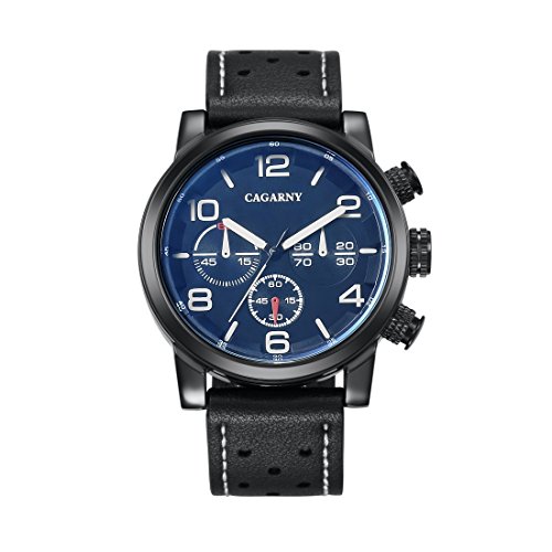 Montre Homme cadran rond LULI boîtier alliage finition soignée et bracelet cuir PU