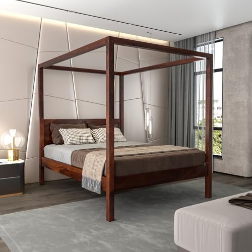 Image of Sheesham Solid Wood Queen Size Charlie Poster Bed for Home| Beautiful Bedroom (Queen, Charlie)