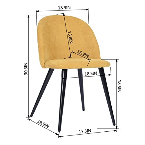 Image of Amazon Brand - Umi Romantic Vintage Side Dining Chair - Rustic Fabric Upholstered Seat with Black Powder-Coated Metal Legs for Elegant Home Dcor in Yellow
