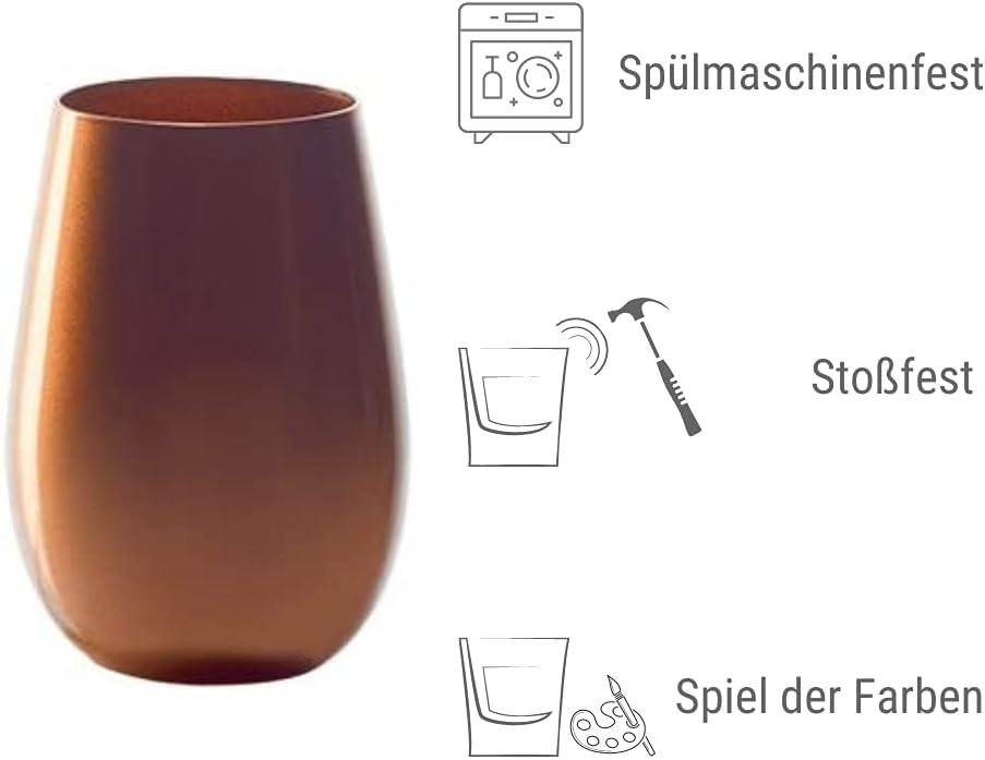 Stölzle Lausitz Elements Glasses 465 ml I Drinking Glasses Set of 6 I Cocktail Glasses Dishwasher Safe with High Shock Resistance I Universal Glasses as Water Glasses Juice Glasses I Bronze