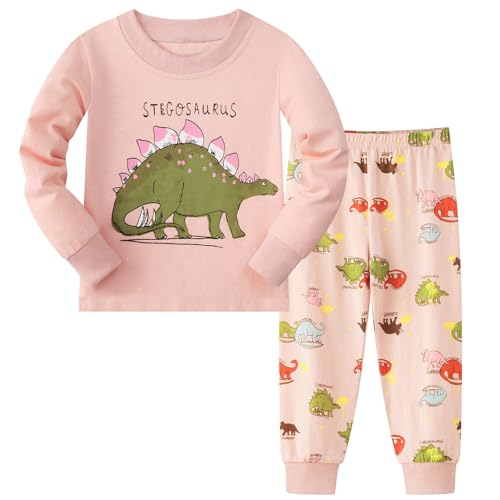 Girls Pyjamas Set Cotton Dinosaur Pjs Long Sleeve 2 Piece Outfit Pajamas Children Christmas Clothes for Kids 3-8 Years Pink