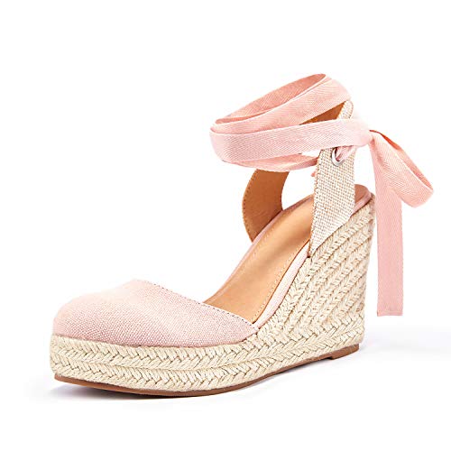 Image of FISACE Womens Summer Espadrille Heel Platform Wedge Sandals Ankle Buckle Strap Closed Toe Shoes