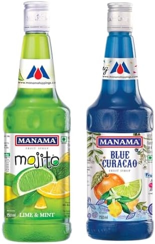 Lime and Mint Mojito Flavoured Syrup and Blue Curacao Flavoured Fruit Twist Syrup 750ML Each, Pack of 2