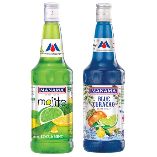 Image of Manama Lime and Mint Mojito Flavoured Syrup and Blue Curacao Flavoured Fruit Twist Syrup 750ML Each, Pack of 2