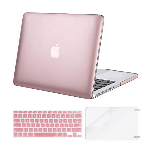 MOSISO Plastic Hard Shell Case & Keyboard Cover & Screen Protector Only Compatible with MacBook Pro Retina 15 inch (Model: A1398, Older Version Release 2015 - end 2012), Rose Gold