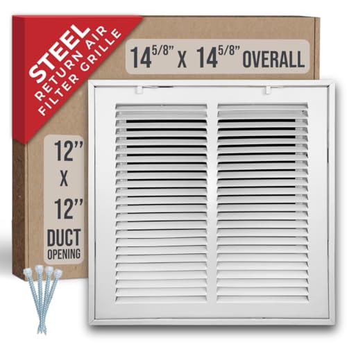 Image of 12 inch X 12 inch Steel Return Air Filter Grille by HANDUA | Removable Face Door HVAC Duct Cover Grill for 1-inch Filter, White | Outer Dimensions: 14.5 inchW X 14.5 inchH