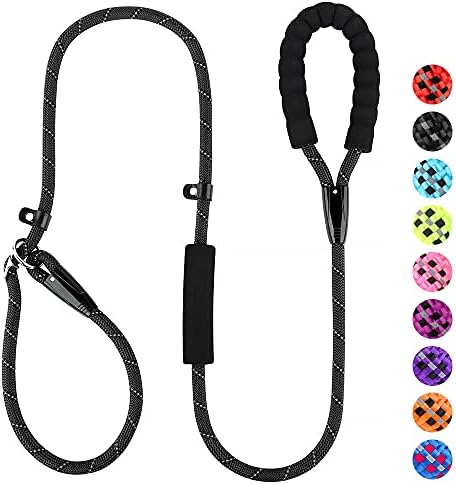 PLUTUS PET Dog Slip Lead, Anti-Choking with Traffic Padded 2 Handles, Reflective Strong Sturdy Heavy Duty Rope Lead, 6FT/182cm Dog Training Lead for Medium Large Dogs 182cm Black)