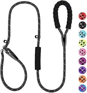 PLUTUS PET Dog Slip Lead, Anti-Choking with Traffic Padded 2 Handles, Reflective Strong Sturdy Heavy Duty Rope Lead, 6FT/182cm Dog Training Lead for Medium Large Dogs 182cm Black)