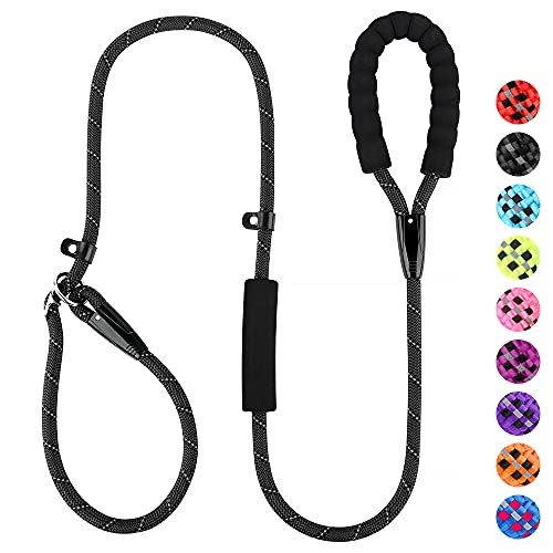 PLUTUS PET Dog Slip Lead, Anti-Choking with Traffic Padded Two Handles, Reflective Strong Sturdy Heavy Duty Rope Lead, 6FT Dog Training Lead for Medium Large Dogs (6' Black)