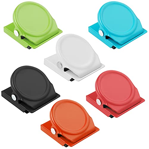 GRTARD Magnetic Clips 6Pack Magnet Metal Clips, Whiteboard Magnet Clip Strong Refrigerator Magnets Clips for Home, School, Hanging Photos, Memo Note (six Colors)