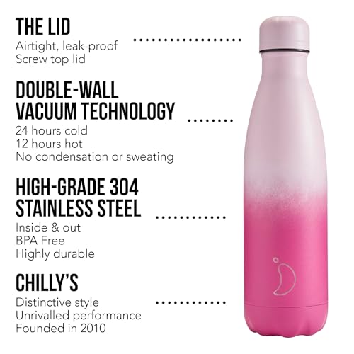 Chilly's Original Water Bottle - Vacuum Insulated Stainless Steel Water Bottle, Reusable Thermal Flask For Hot & Cold Drinks - Leak Proof, No Sweat - Rose Blush, 500Ml - 2