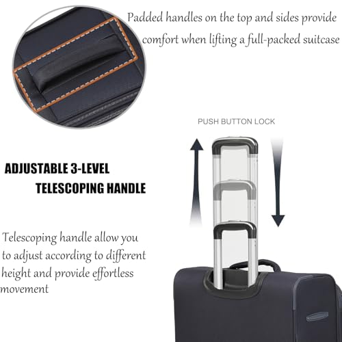 Softside Luggage Sets, Extra Large Expandable Suitcase Sets With Spinner Wheels and Combination Lock Red Luggage For Long Time Overseas Journey (Navy Blue) 22inch, 26inch, 30inch2